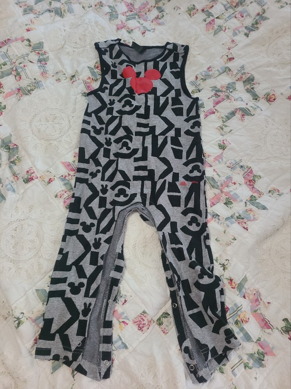 adidas Gray Black Graphic Kids Sleeveless One-Piece Jumper with Red Mickey Mouse